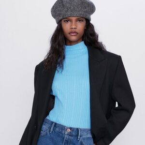 NWT ZARA Gray Wool Beret Hat Size M